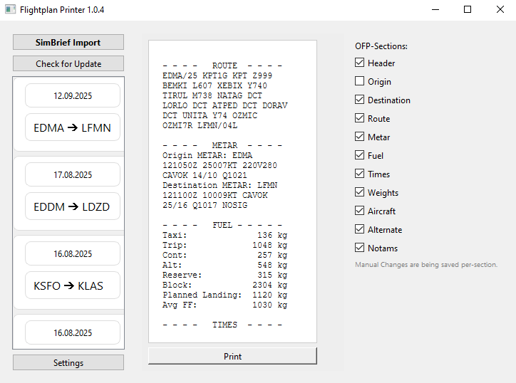 Flightplan Printer